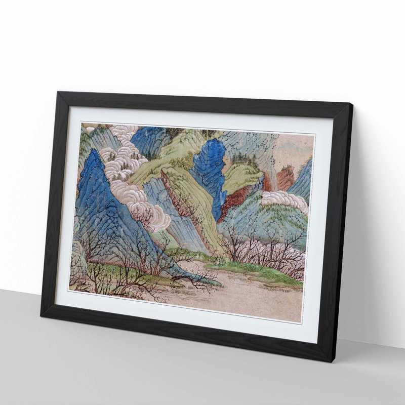 Peach Blossoms in the Spring by Qiu Ying - Picture Frame Painting Print, 48cm H x 65cm W x 2cm D, Black Framed
