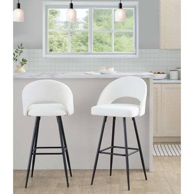 Tabouret de bar à hauteur fixe en métal et tissu avec repose-pieds carré - ensemble de 2
