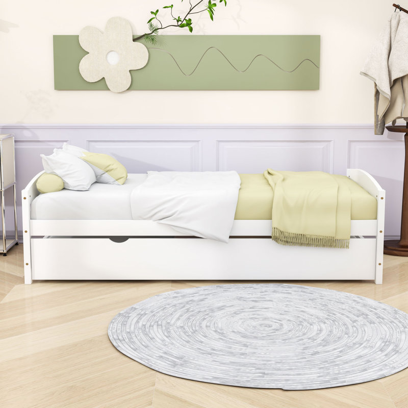 Lit plateforme simple avec lit gigogne coulissant simple et tête de lit, pied de lit, Blanc