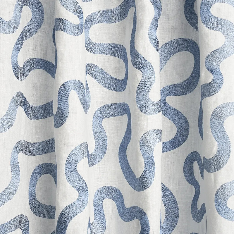 Riley Embroidery Fabric, Navy/Ivory