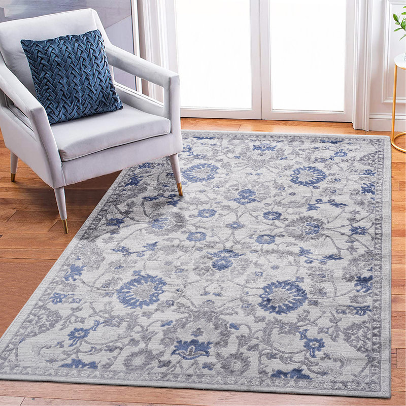 Blue/Silver/Oriental Non-Shedding Living Room Bedroom Dining Home Office Stylish And Stain Resistant Area Rug