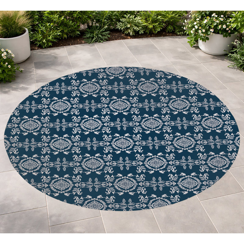 Jackie Soft Step Outdoor Area Rug, Round 5', Navy