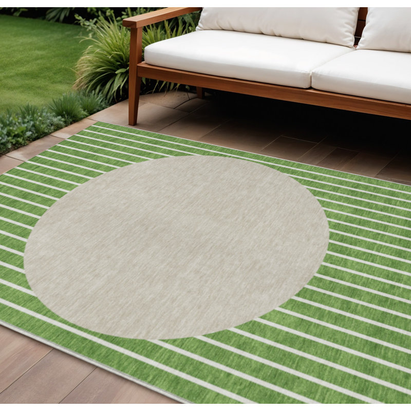 Tapis intérieur lavable rayé vert 10 pi x 14 pi