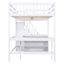 Lit mezzanine double avec bureau en L, rangement et escalier en blanc - Maximisez les tablettes de votre chambre à coucher-121103975