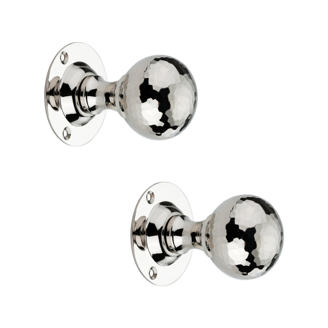 Spira Brass Hammered Ball Mortice Door Knob Polished Nickel 2 Pack - Image 4