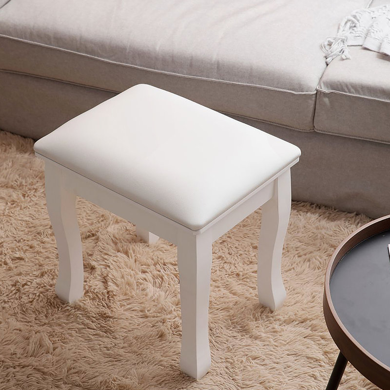 Banc de maquillage rembourré avec tabouret blanc et pieds en bois massif