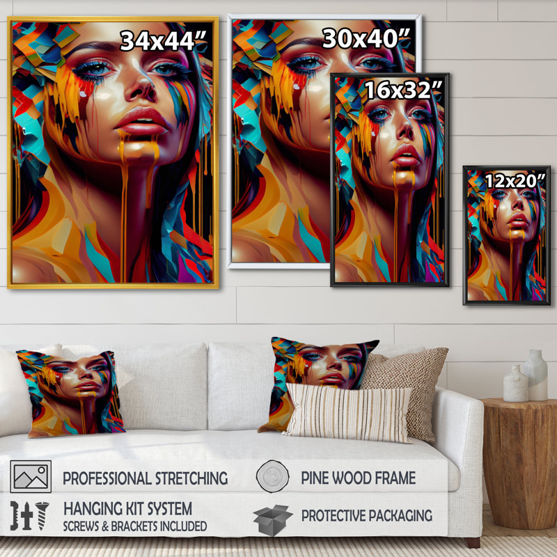 «Vibrant Creative Woman Portrait VII», impression sur toile, H 32 po x l 24 po x P 1 po, Toile avec cadre flottant noir