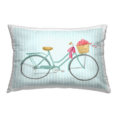 Cycle Through Love on Stripes Outdoor Printed Pillow by Lucille Price