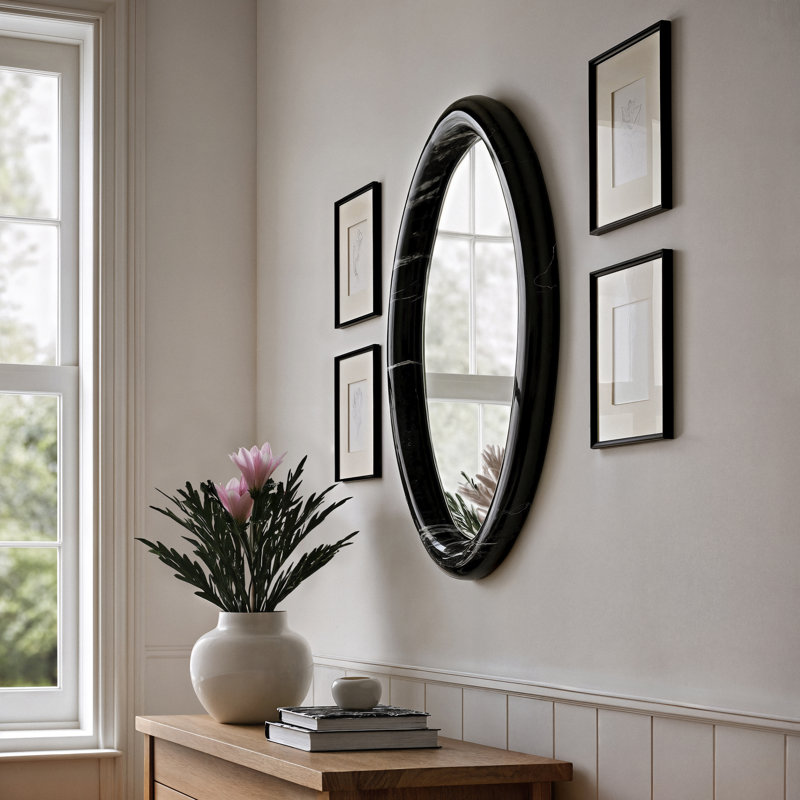 Christie Genuine Marble Oval Mirror, 18" x 28", Black