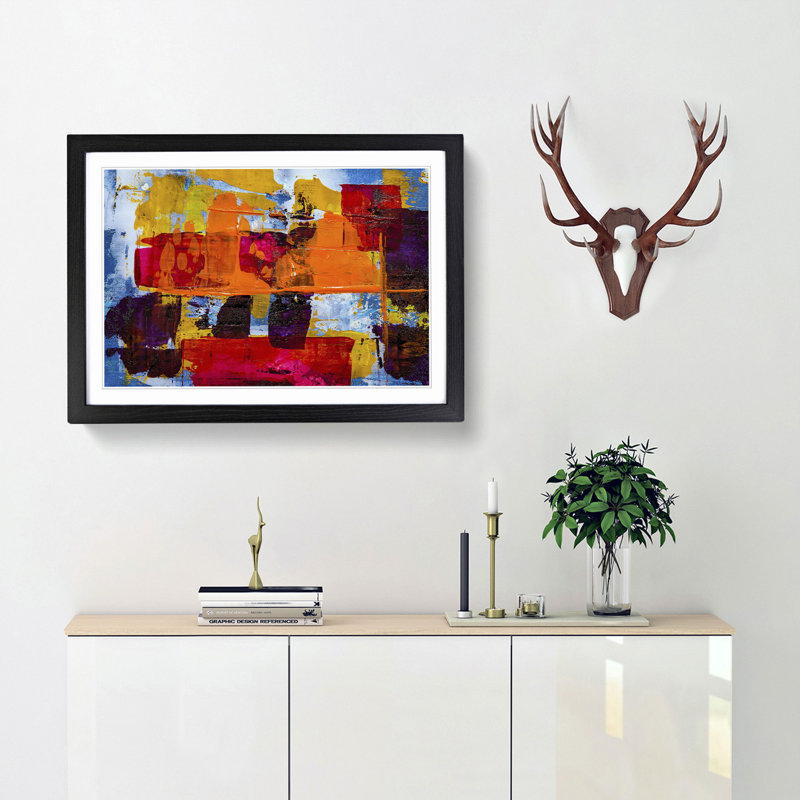 Abstract Art Painting Vol.125 by S.Johnson - Framed Print, 48cm H x 65cm W x 2cm D, Black Framed