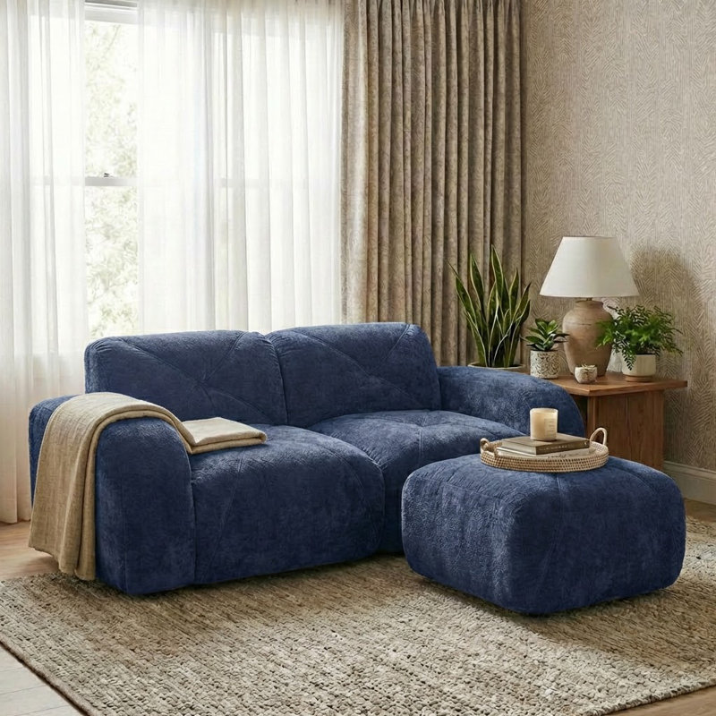 Canapé modulaire moderne en velours désossé avec coussins touffetés, mousse 32D haute densité, aucun assemblage requis pour le salon et la chambre à coucher