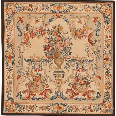Tapis vert et beige noué à la main de haute qualité