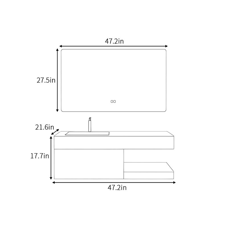 Armoire de salle de bain moderne américaine simple, H 17,7 po x l 47,2 po x P 21,6 po