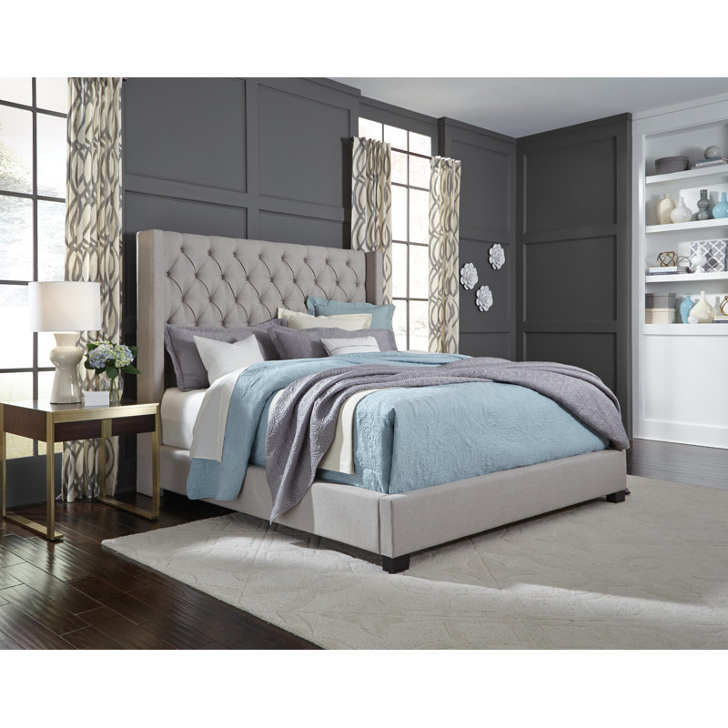 Abeyta Upholstered Wingback Bed, King, Light Gray