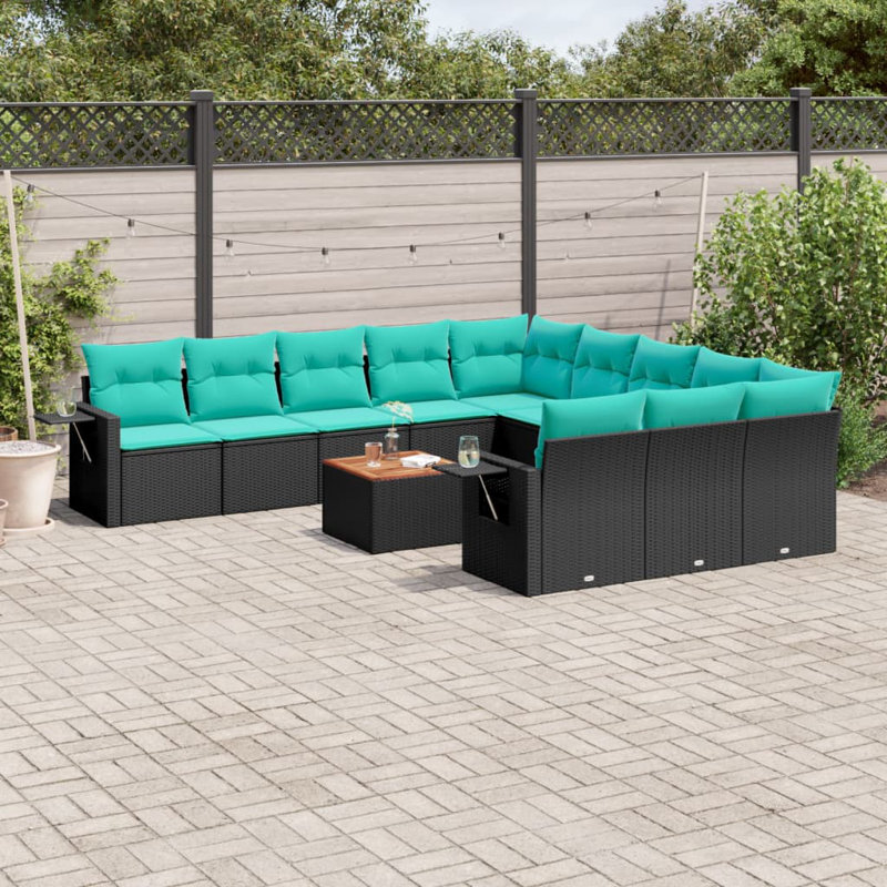  Ensemble de canapé de patio 12 pièces avec coussins en rotin de polyester noir