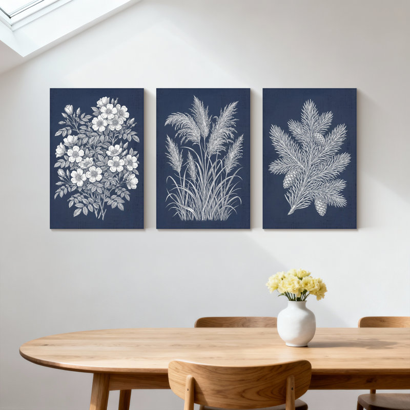 Plantes et fleurs, botanique, herbe, fougère, ensemble de 3 impressions sur toile, H 36 po x l 72 po
