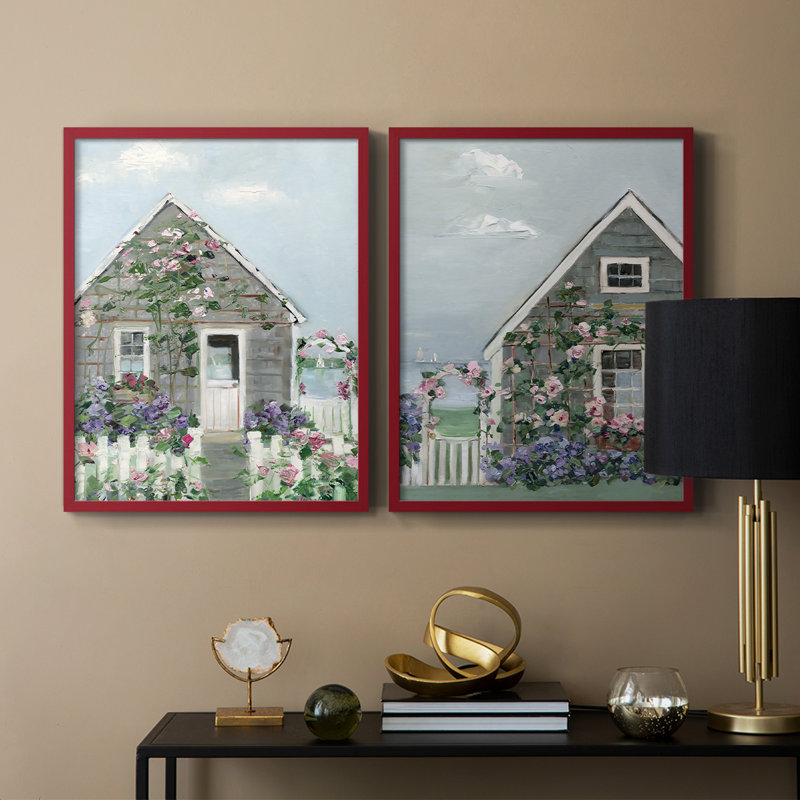 Impression encadrée Coastal Cottage I-Premium - prête à être accrochée - aucun clou requis - aucun clou requis, Rouge