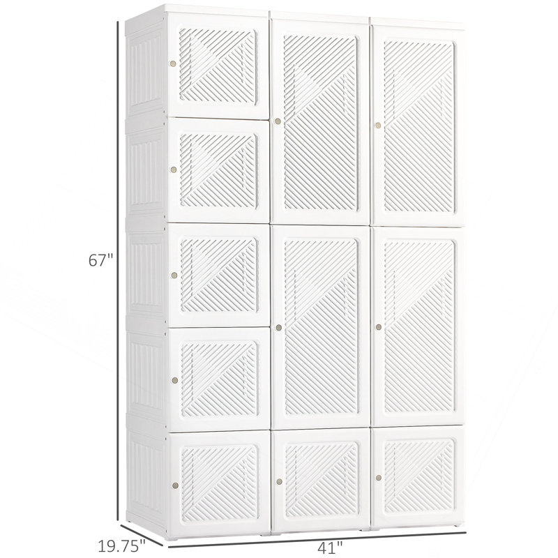 Portable Wardrobe Closet, Folding Bedroom Armoire, Clothes Storage Organizer With 11 Cube Compartments, Hanging Rod, Magnet Doors, White