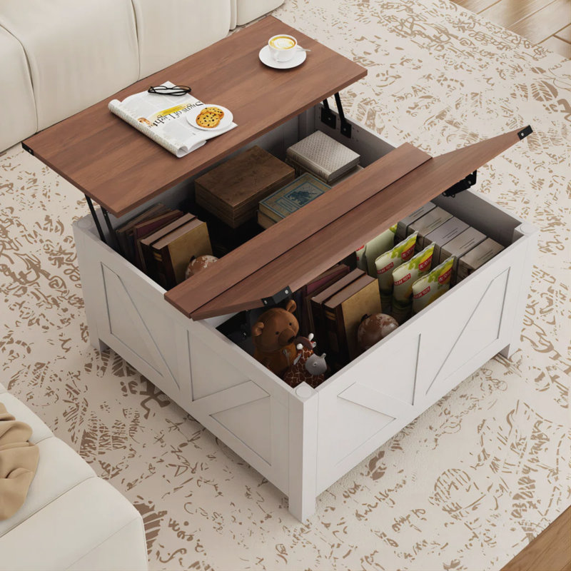 35'' W Coffee Tables with Hidden Storage, Lift Top Coffee Table with Charging Station For Living Room, Brown
