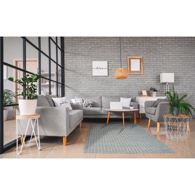 Tapis gris contemporain en laine fabriqué à la main