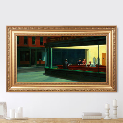 Nighthawks by Edward hopper Framed Size:,Image Size:12x24 inches,Gold Frame The World Classic Art Reproductions,Wall Art for Home Decor