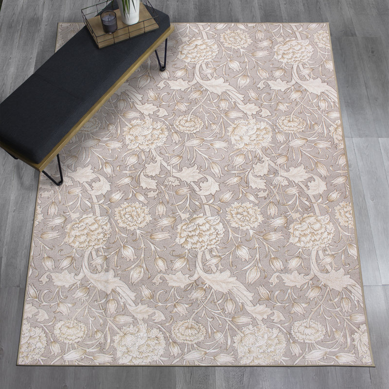 Tapis beige à motif floral Kalini, Rectangle 5 pi x 7 pi