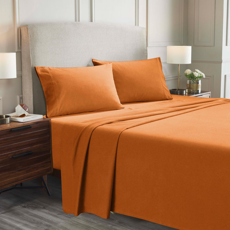 All Season Breathable 100% Flannel Cotton Sheet Set, Twin 3pc, Pumpkin