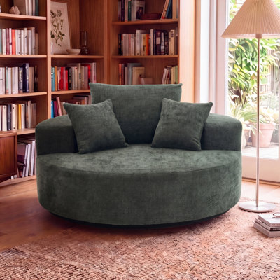 55 Inch Oversized Round Swivel Chair with 360° Rotation, High-Density Foam Cushion, Comfy Modern Accent for Living Room and Bedroom