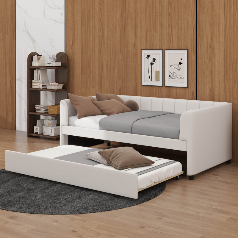 Lit de jour simple rembourré avec dossier ergonomique avec couchette, Beige