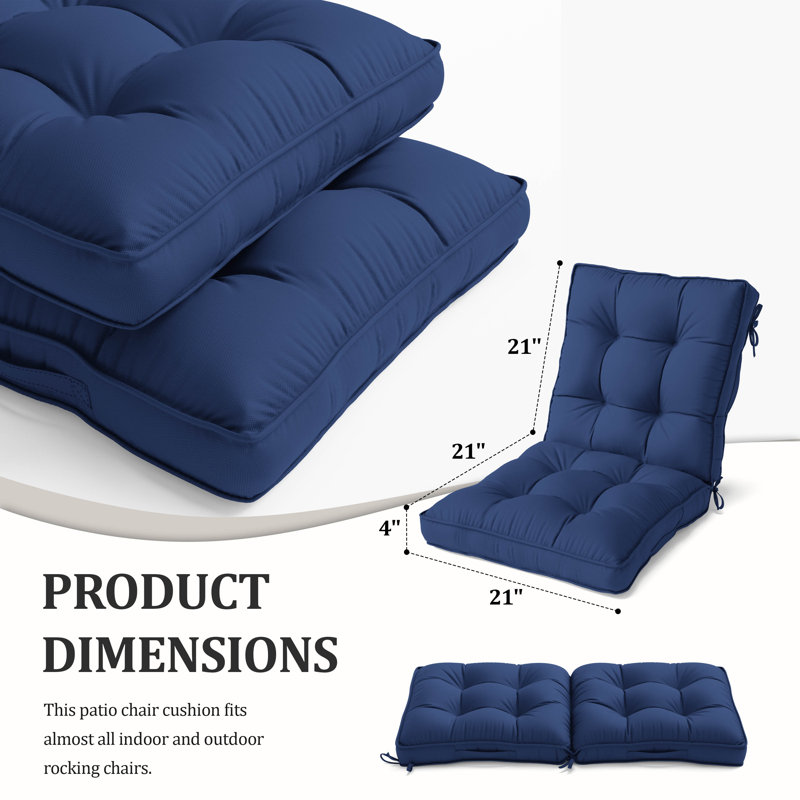 1 Piece Outdoor/Indoor High Back Chair Cushions, Available in 2 sizes, 21" W x 21" D, Blue
