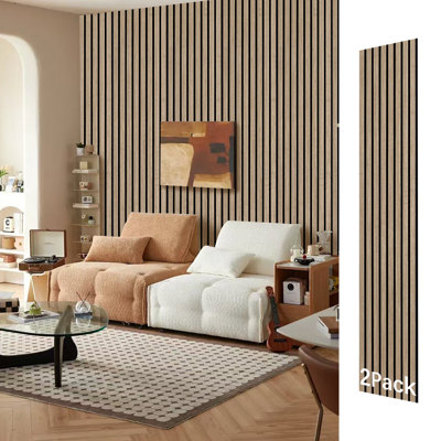 94.5" x 12.6" Wood Slat Acoustic Panels Decorative 3D Sound Absorbing Wall Paneling (Set of 2)