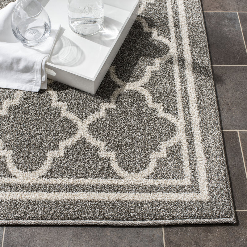 Tapis géométrique Ammundsen, Rectangle de 12 pi x 18 pi, Gris foncé / beige