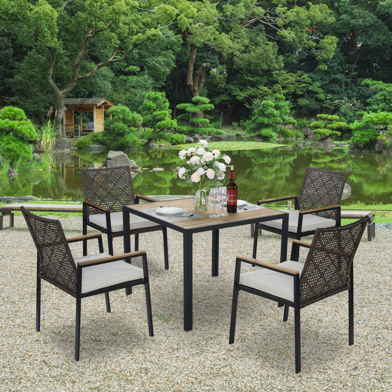 Ensemble de table de salle à manger 5 pièces toutes saisons avec trou pour parasol, Grey
