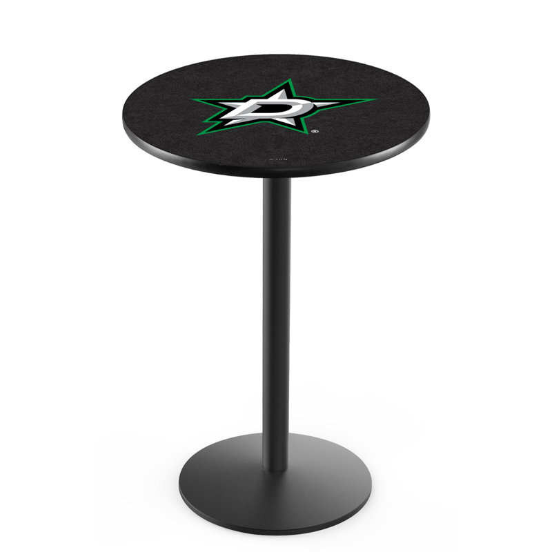 NHL Round Metal Base Dining Table, Black Wrinkle, Dallas Stars