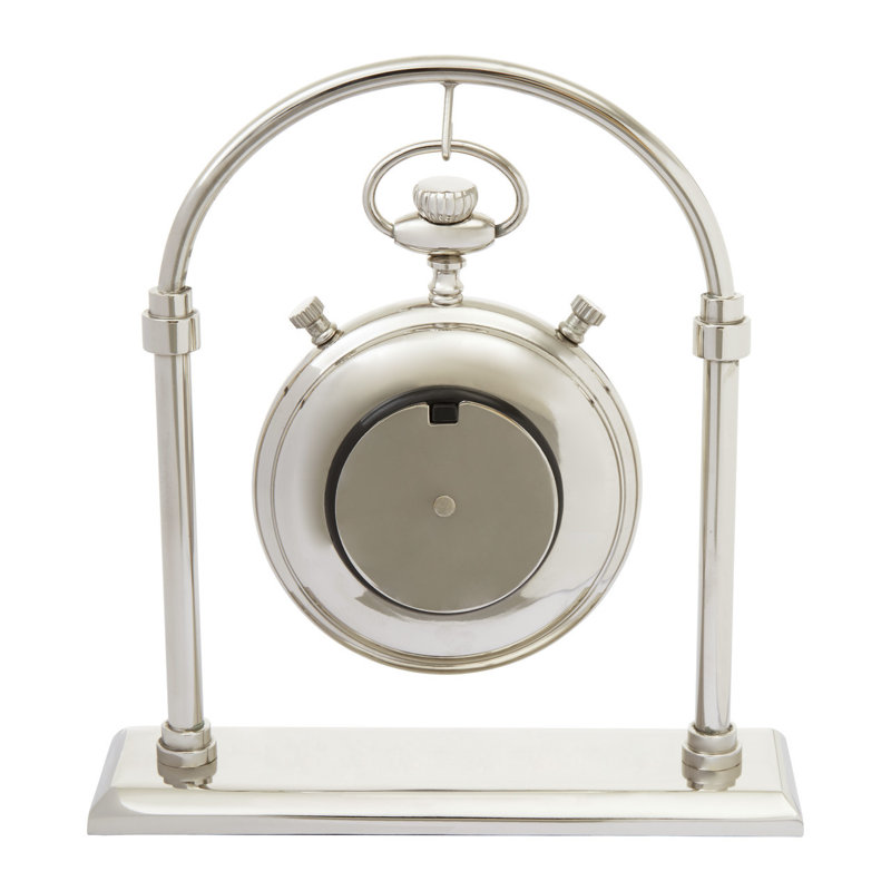 Modern & Contemporary Roman Numeral Metal Mechanical Tabletop Clock in Silver, 28cm H x 26cm W x 7cm D