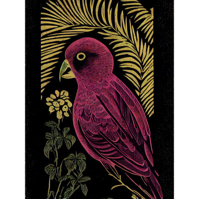 Parrot Tropical Plants Modern Vintage Linocut - Print