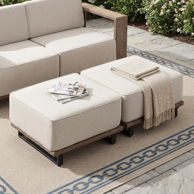 Ensemble de repose-pieds de patio avec coussin, repose-pieds en rotin toutes saisons pour l'extérieur