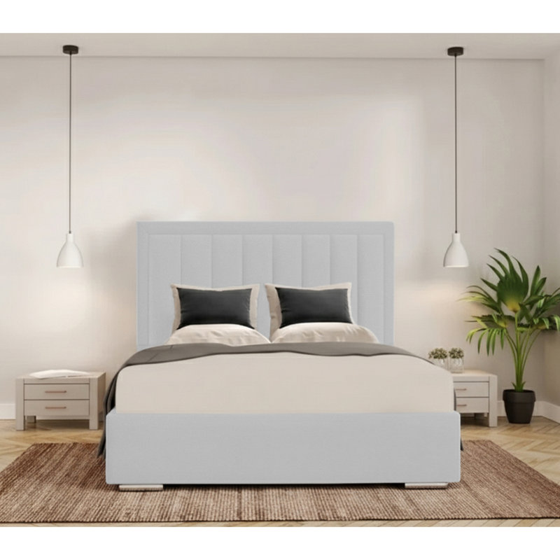 Cenka Upholstered Velvet Bed, Super King (6'), Light Silver