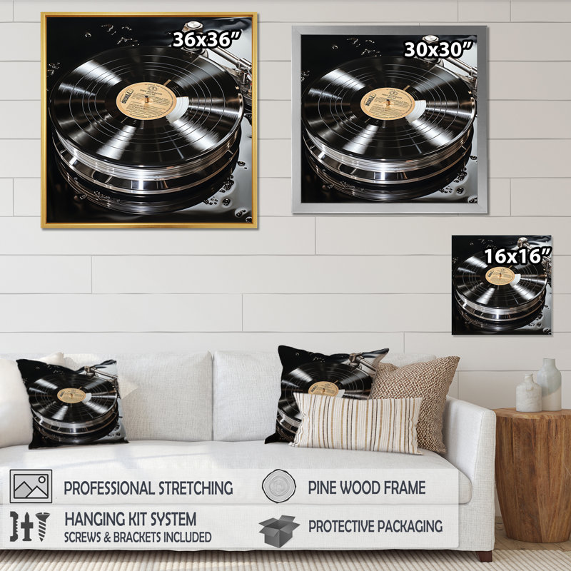 Vinyle, vinyle, reflet, H 24 po x l 24 po x P 1 po, Cadre flottant doré