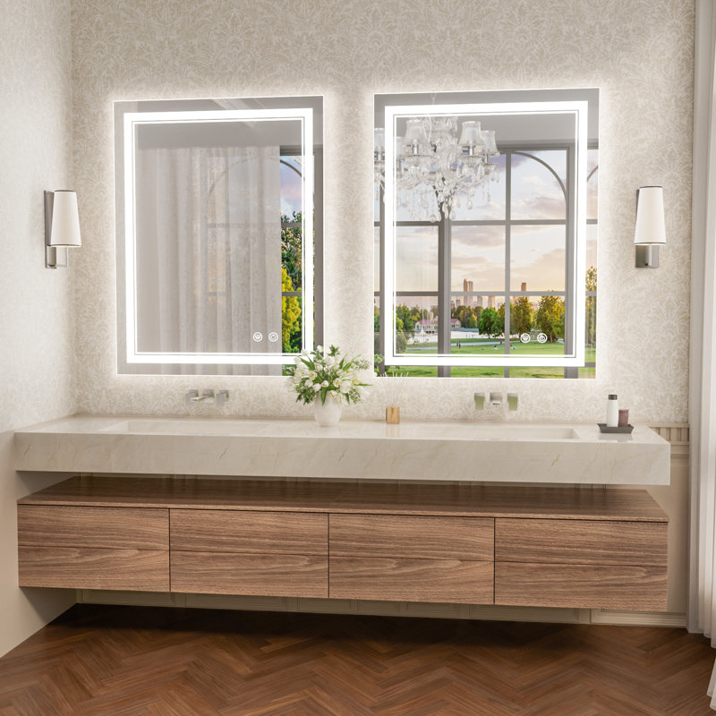 Johnn LED Lighted Bathroom Vanity Mirror 3 Color Dimmable Light & Anti-fog Wall Mirror, 28" x 36"