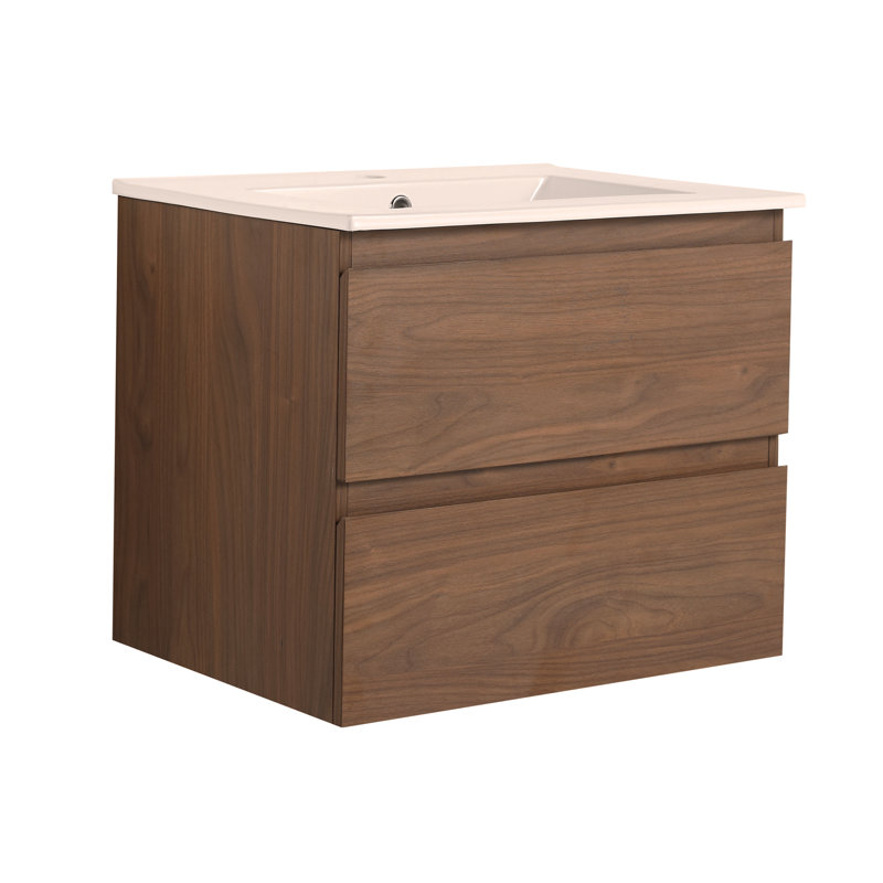 Meuble-lavabo mural avec lavabo en céramique, 2 tiroirs à fermeture en douceur, ensemble KD, H 20,5 po x l 24 po x P 18,3 po