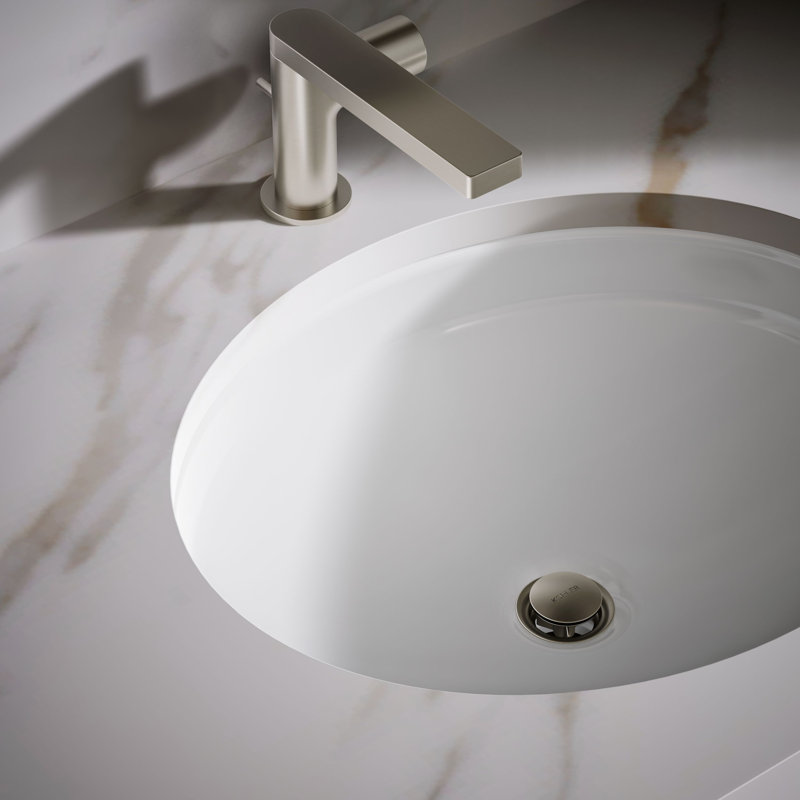 Lavabo ovale en mÃ©tal Ã  encastrer sous plan avec trop-plein, Blanc