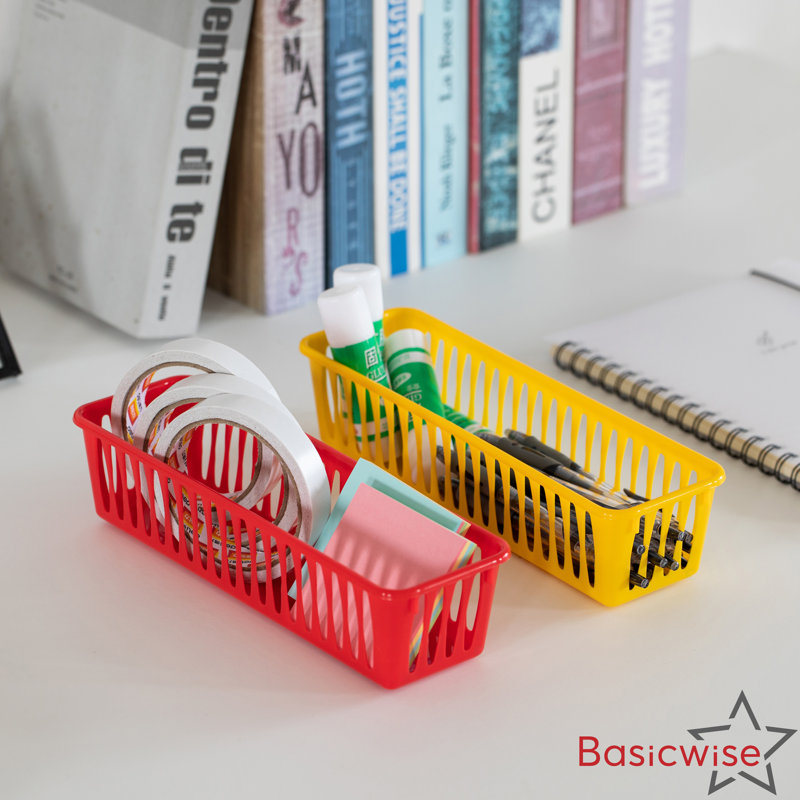 Paniers de rangement en plastique de 12 pièces de Basic Basic pour l'organisation scolaire Articles essentiels pour le bureau Accessoires de bureau Fournitures d'art Crayons Crayons Ciseaux Trombones Parfait pour la salle de classe Bureau à domicile et salle de bricolage