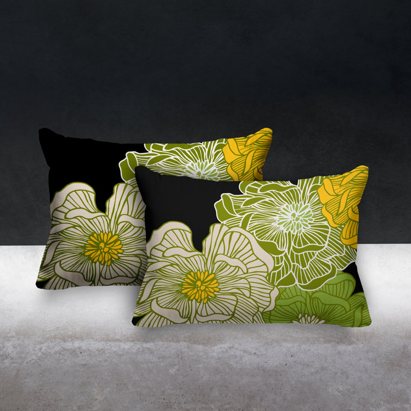 Polyester/Polyester Blend Lumbar Rectangular Indoor/Outdoor Pillow Cover & Insert, Chartreuse