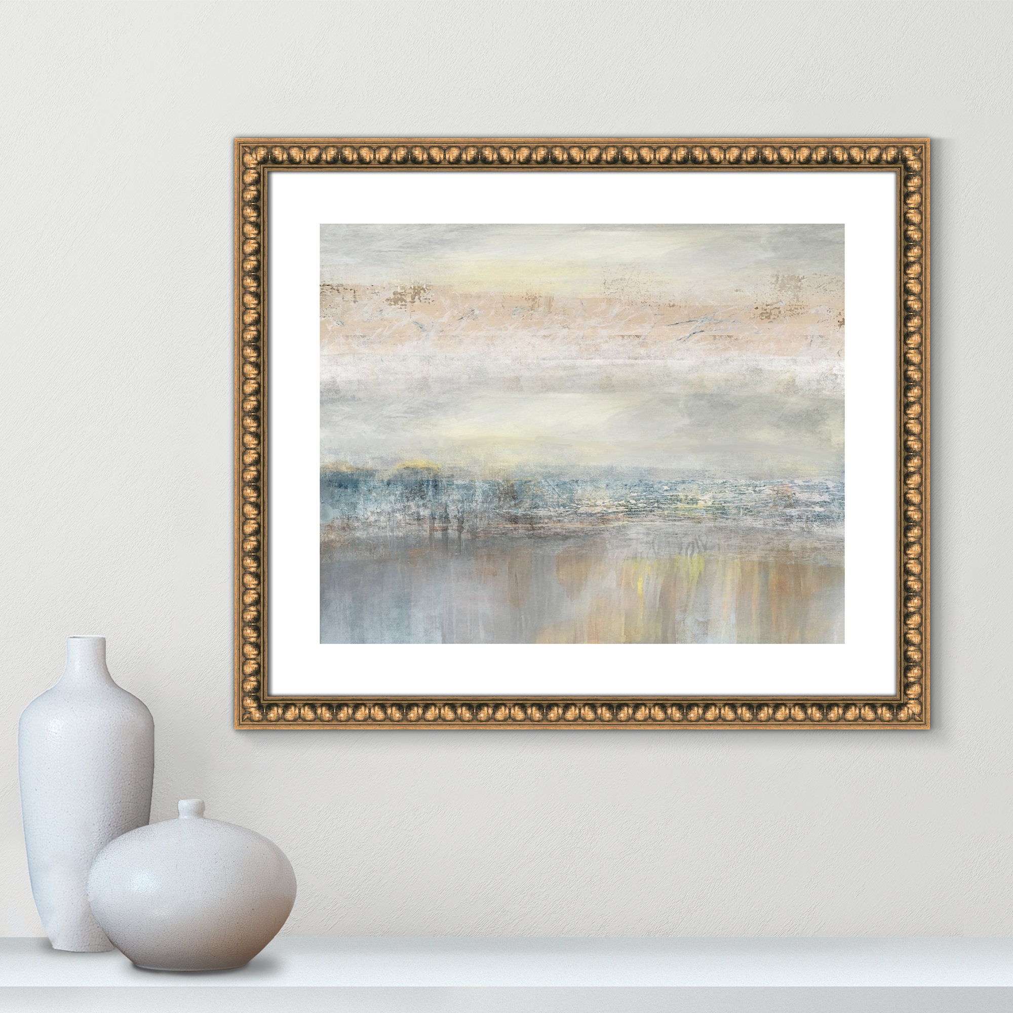 From A Distance by Nan - Painting Print, Gold Bead, Picture Framed Paper, 21.5" H x 25.5" W