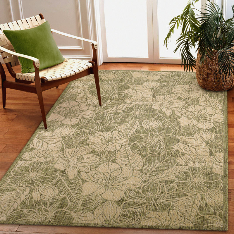 Carmel Botanical Indoor/Outdoor Rug in Green, Runner 1'11" x 7'6"