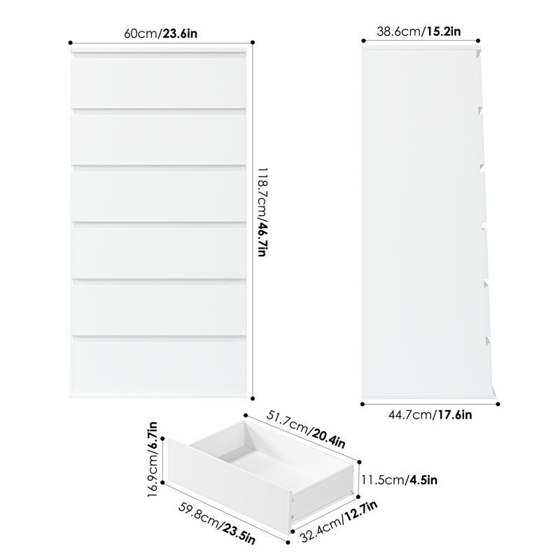 Kristiarn 23.6'' W 6 - Drawer Dresser, White