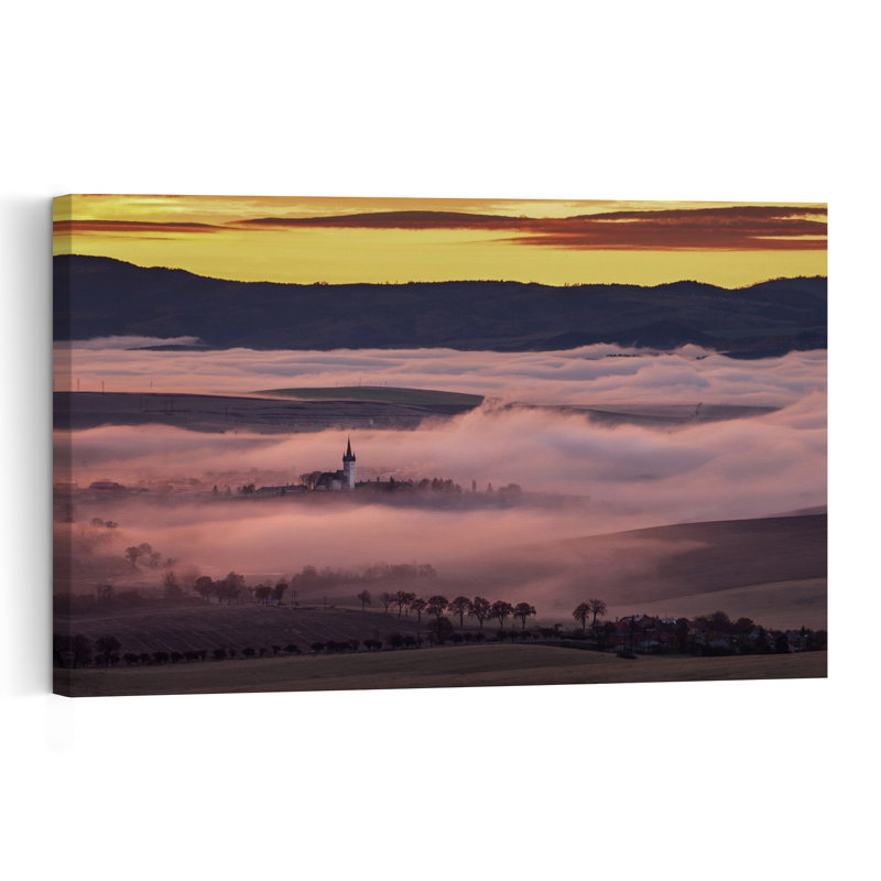 Misty Morning Church Dreamy Ethereal Serene Landscape Sunrise Wall Art Print by Peter Svoboda MQEP - Print