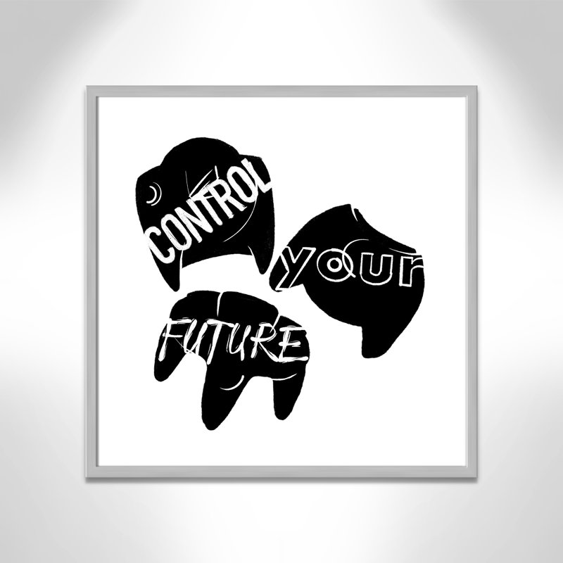 «Control your future», art encadré, H 27,5 po x l 27,5 po x P 1,19 po, Encadré de boîte argent