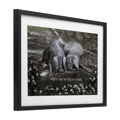 Happier Than Two Pigs In Puddle Framed Print Under Glass, design by Robin-Lee Viera